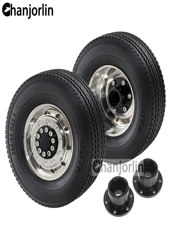 Chanjorlin 1/14 RC Front Tractor Truck Tires and Steel Wheels Rims OD 3.31'' RC Rubber Traile Tyres for Tamiya 1:14 Scale Tractor Trailer Truck Car Upgrades OR Other 1/14 Truck Models 2PCS - Image 5